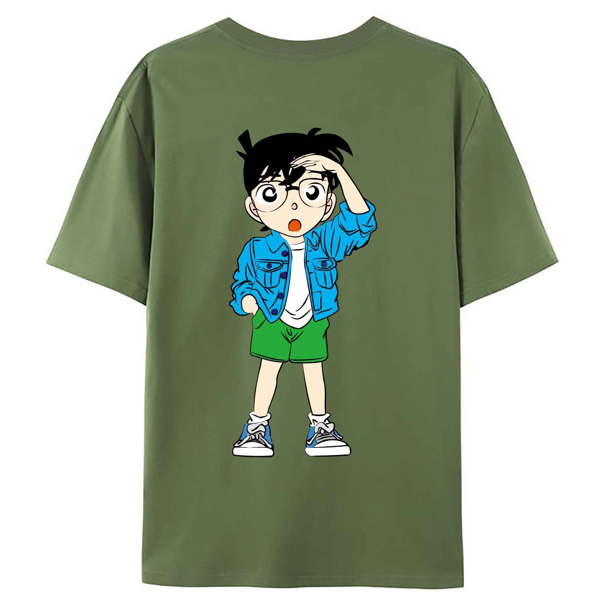 （画像用） 名探偵コナン 江戸川 コナン Detective Conan Conan Edogawa 綿100％ メンズ半袖Tシャツ（バックプリント） 通気性